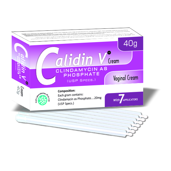 Calidin V 40g Vaginal Cream with Clindamycin for bacterial vaginosis and irritation relief. Cell Laboratories